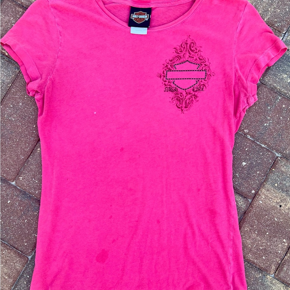 Harley-Davidson Red Fitted Cap Sleeve T-Shirt
